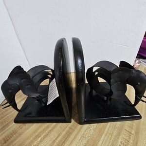 Lohars Wrought Iron Elephant Bookends Set of 2 NWT Black Metal Wood Book End Vtg